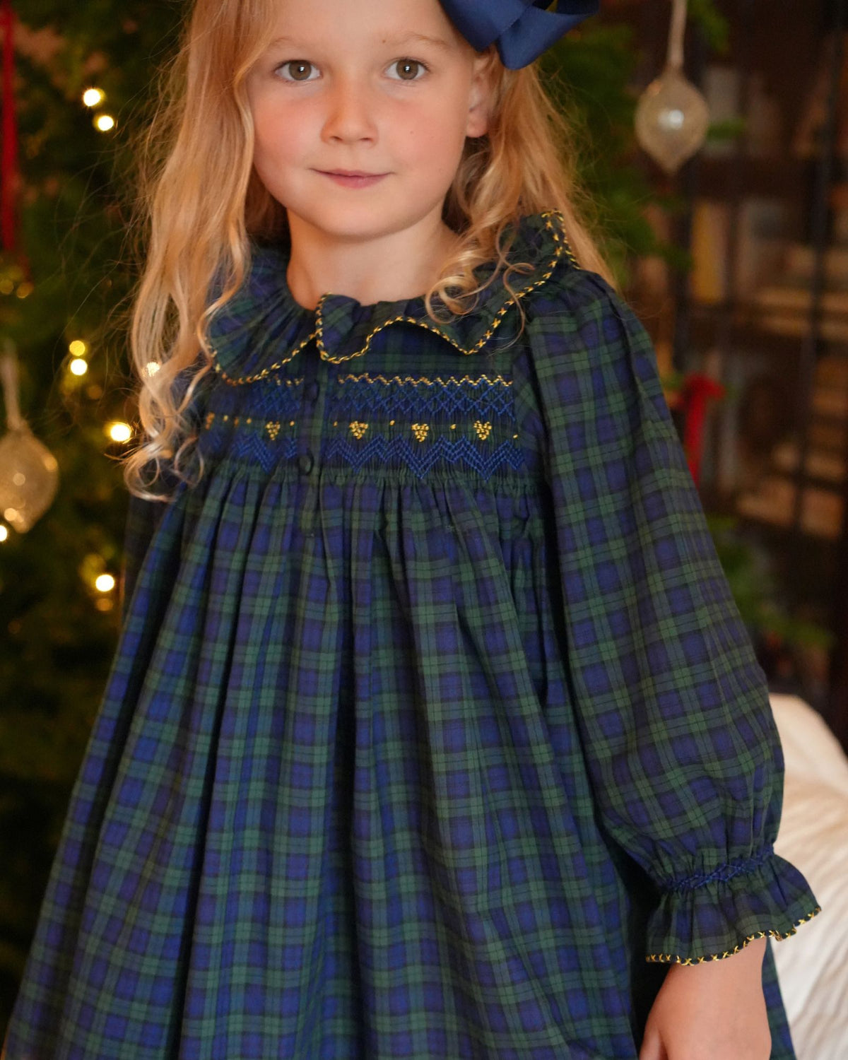 Nightingale Girl's Dress Little Black Watch with Golden Locket Hand Smocking