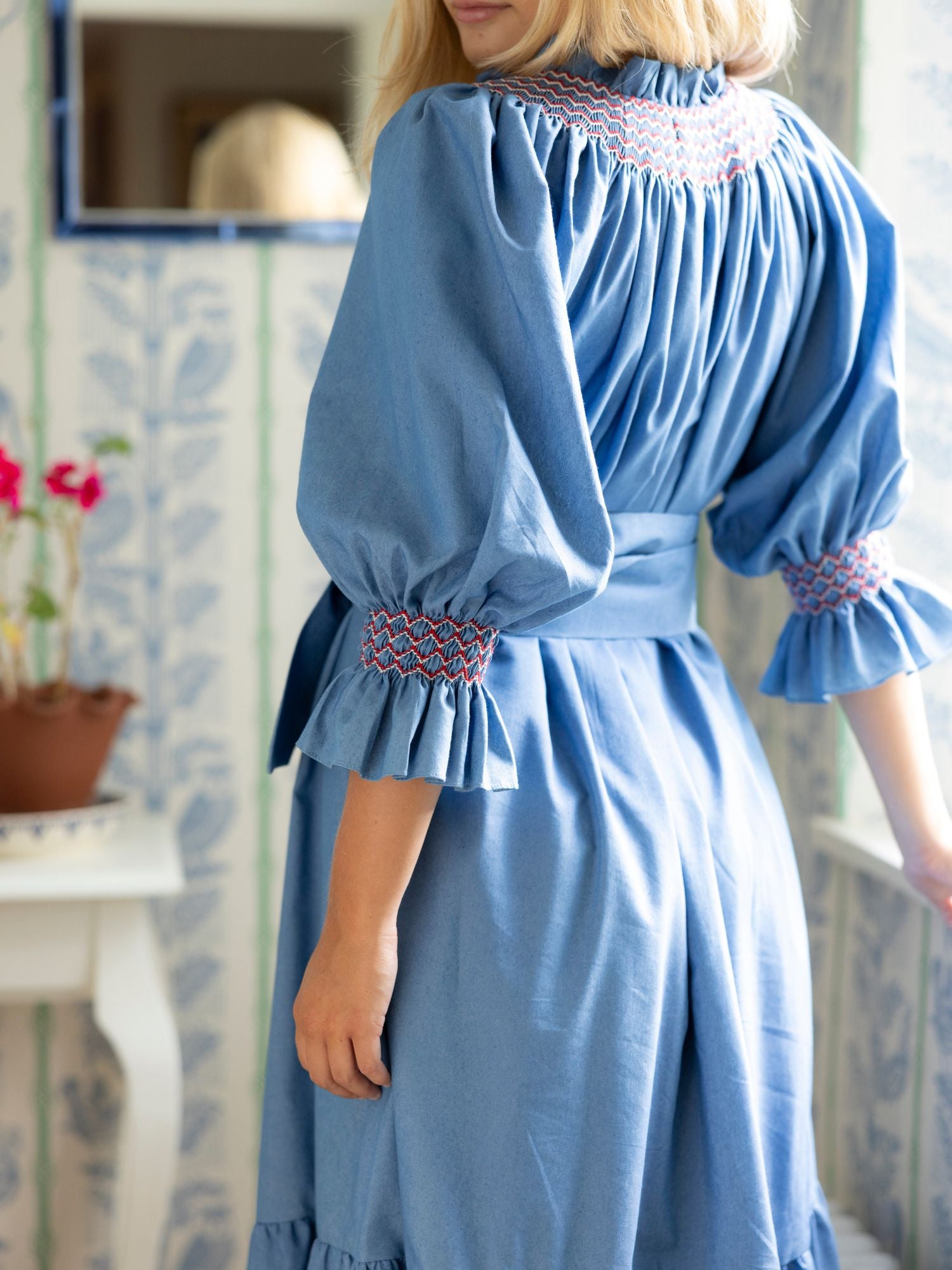 Ada Lovelace Dress Chambray with Berries and Cream Hand Smocking