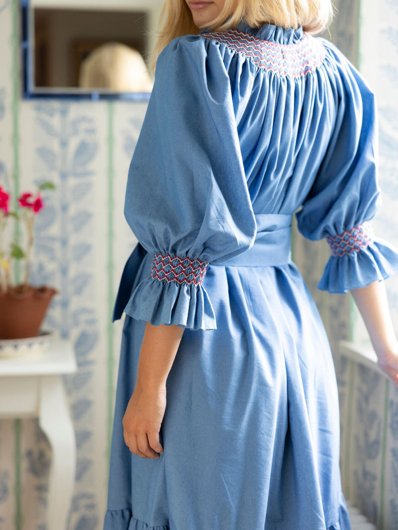 Ada Lovelace Dress Chambray with Berries and Cream Hand Smocking