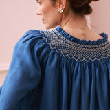 Cleopatra Blouse Cobalt Silk Cotton Sapphire with Vanilla Hand Smocking Edition 33