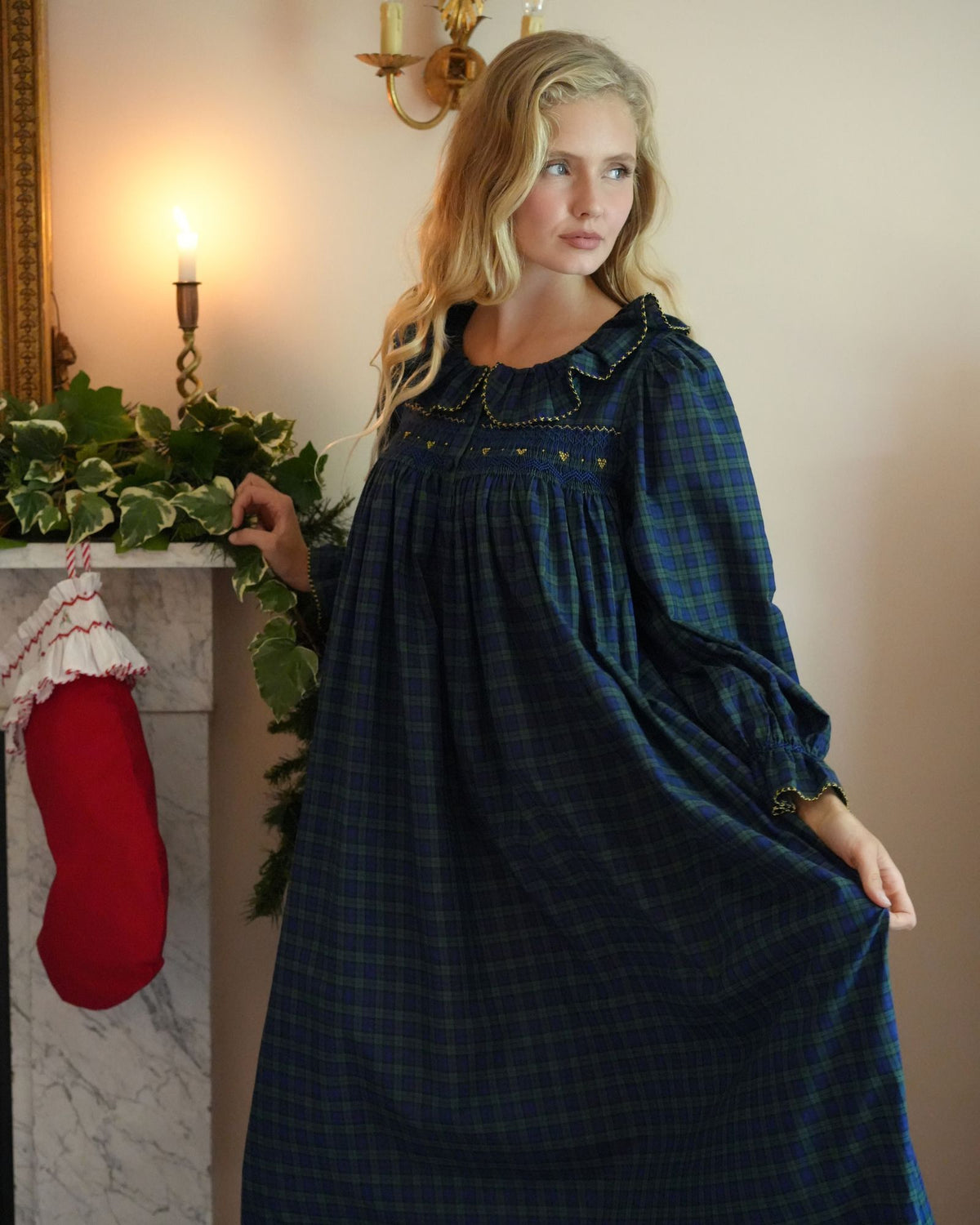 Nightingale Women's Dress Little Black Watch with Golden Locket Hand Smocking