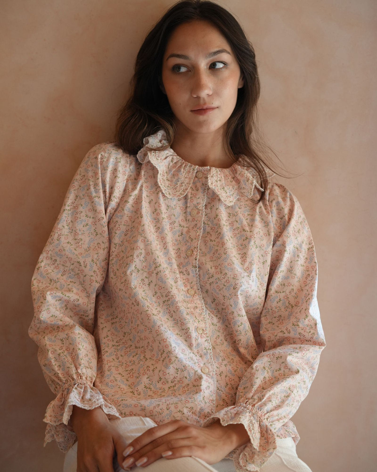 Bronte Blouse Spring Floral with Paperwhite Embroidery