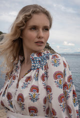 Ada Lovelace Dress Rainbow Marigold with Delft Blue Hand Smocking