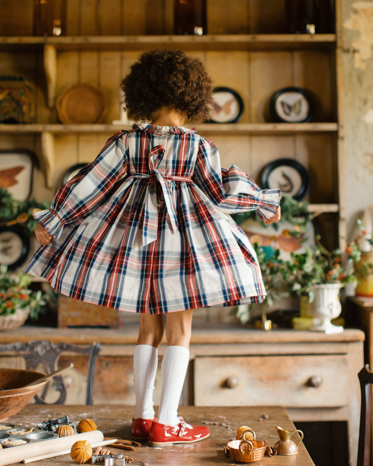 Katherine Johnson Dress Britannia Tartan with Winter Berry Hand Smocking