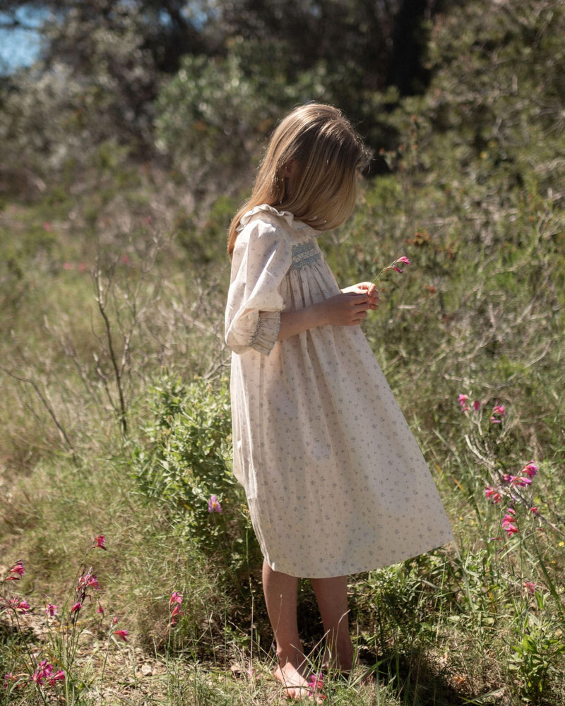 Nightingale Girl's Dress Forget-me-not Ditsy with Daydreams Hand Smocking