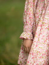 Antoinette Dress with Raspberry Crumble Hand Smocking made with Liberty Poppies & Daisies Fabric