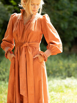 Colette Women's Dress Butterscotch Needlecord with Full Moon Hand Smocking