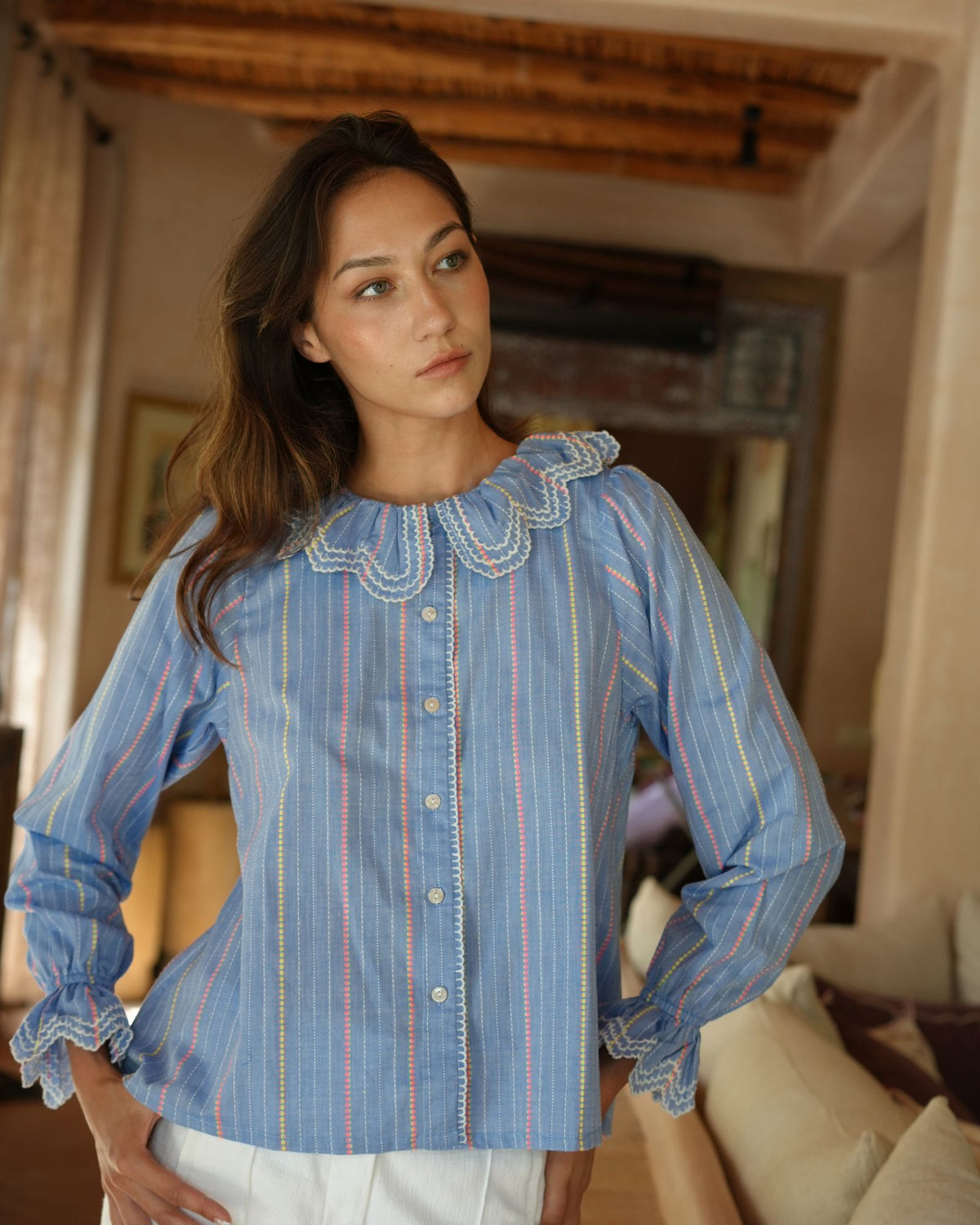 Bronte Blouse Neon Weave with Paperwhite Embroidery