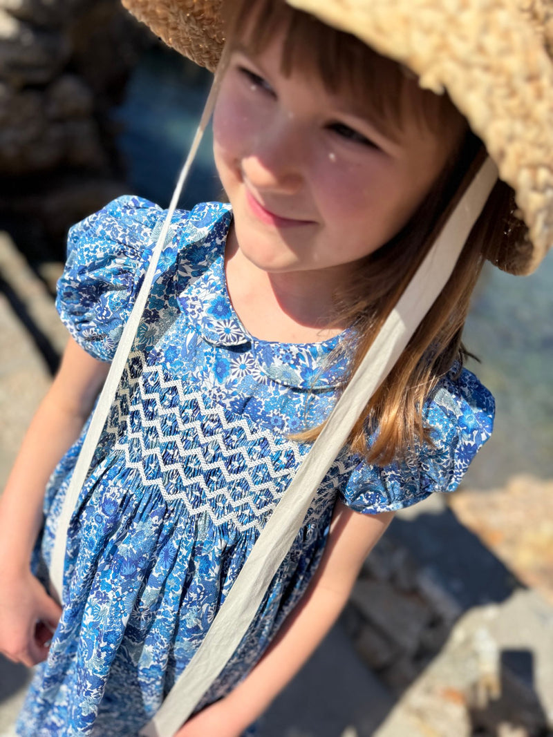 Antoinette Dress with White Horses Hand Smocking Made With Liberty Margaret Annie Azure