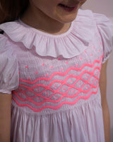 Katherine Johnson Dress Pink Grid Cotton with Strawberrylicious Hand Smocking