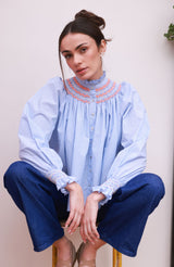 Scholl Blouse Oxford Stripe with Orange Blossom Hand Smocking Edition 62