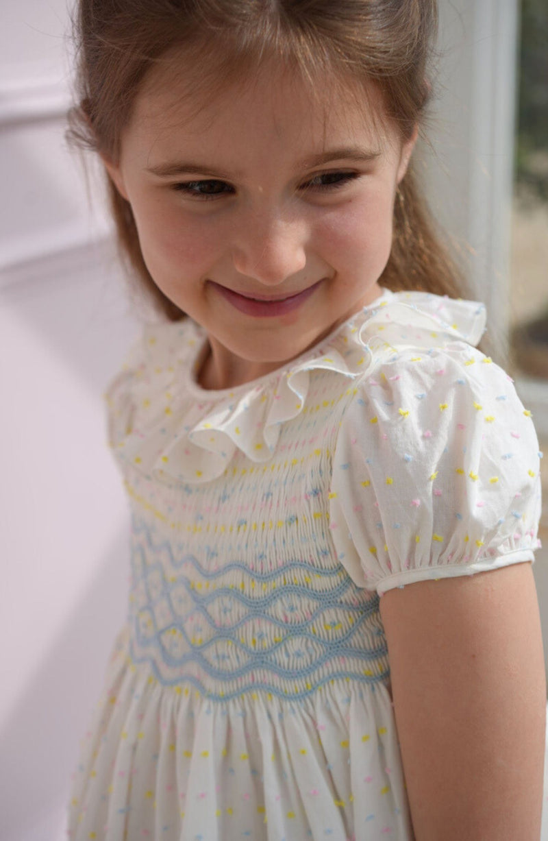 Katherine Johnson Dress Pastel Plumetti with Baby Blue Hand Smocking