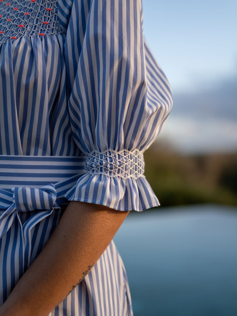 Wu Zetian Dress Brighton Stripe with Light Me Up Hand Smocking