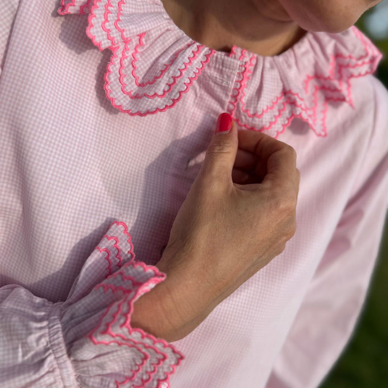 Bronte Blouse Its a Girl Check with Barbilicious Embroidery