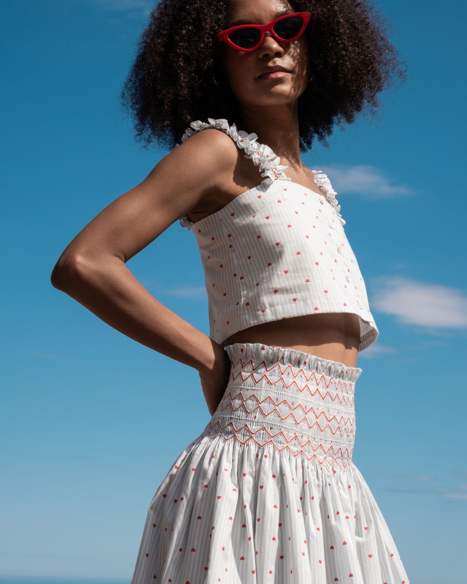 Sullivan Skirt Hearts a Flutter Stripe with Peppermint Hand Smocking