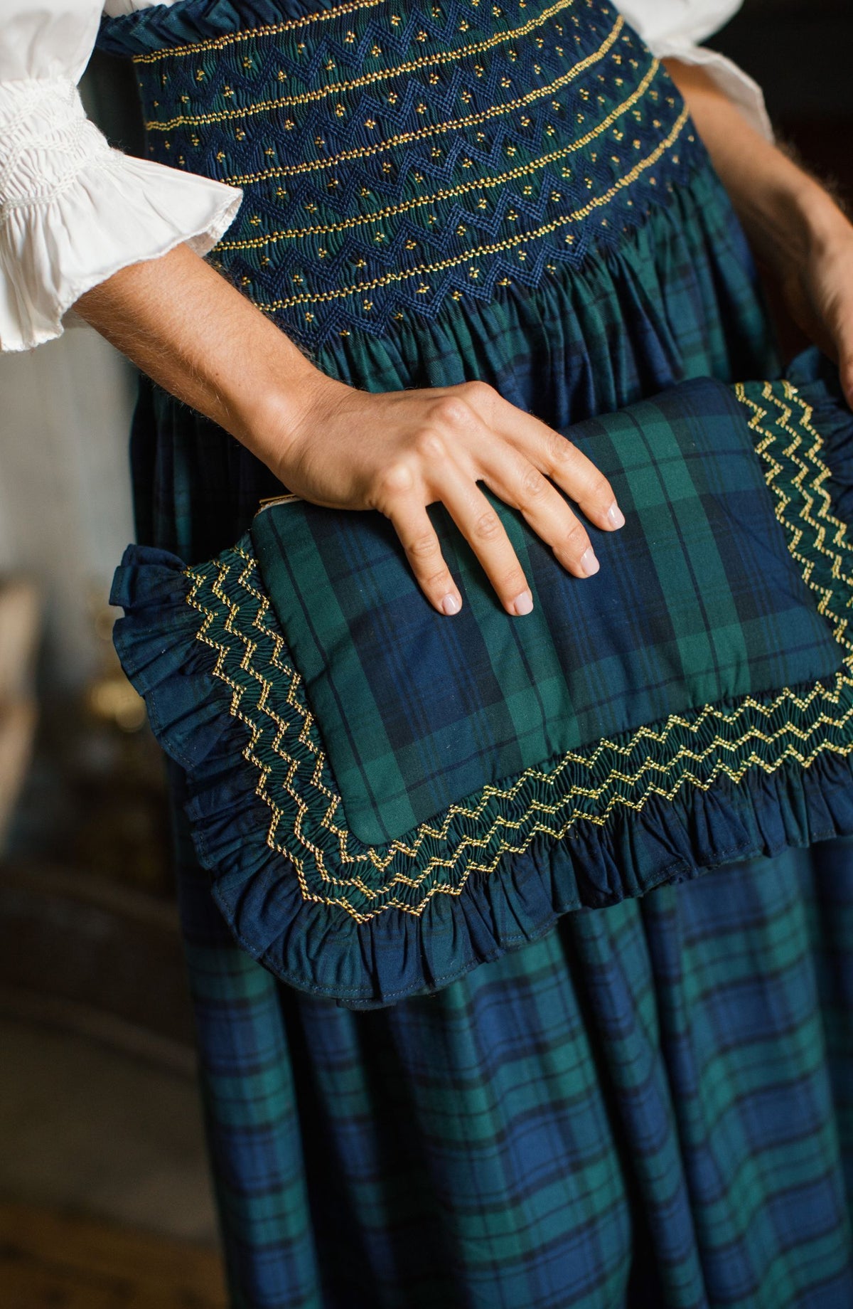 Sullivan Women's Skirt Black Watch Tartan with Royal Navy Hand Smocking
