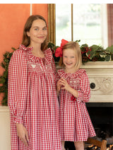 Nightingale Women's Dress Cranberry Gingham with Snow White Hand Smocking