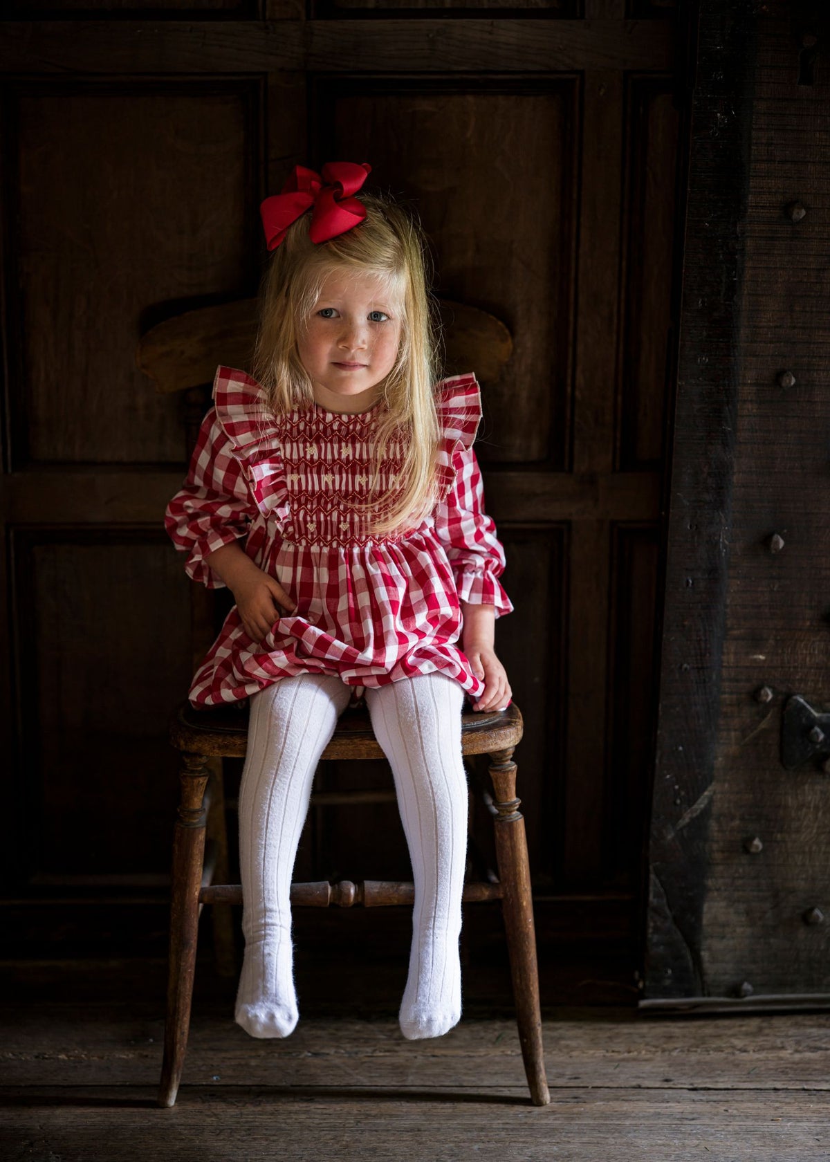 Anna Pavlova Romper Edelweiss Gingham with Precious Heart Hand Smocking