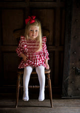 Anna Pavlova Romper Edelweiss Gingham with Precious Heart Hand Smocking