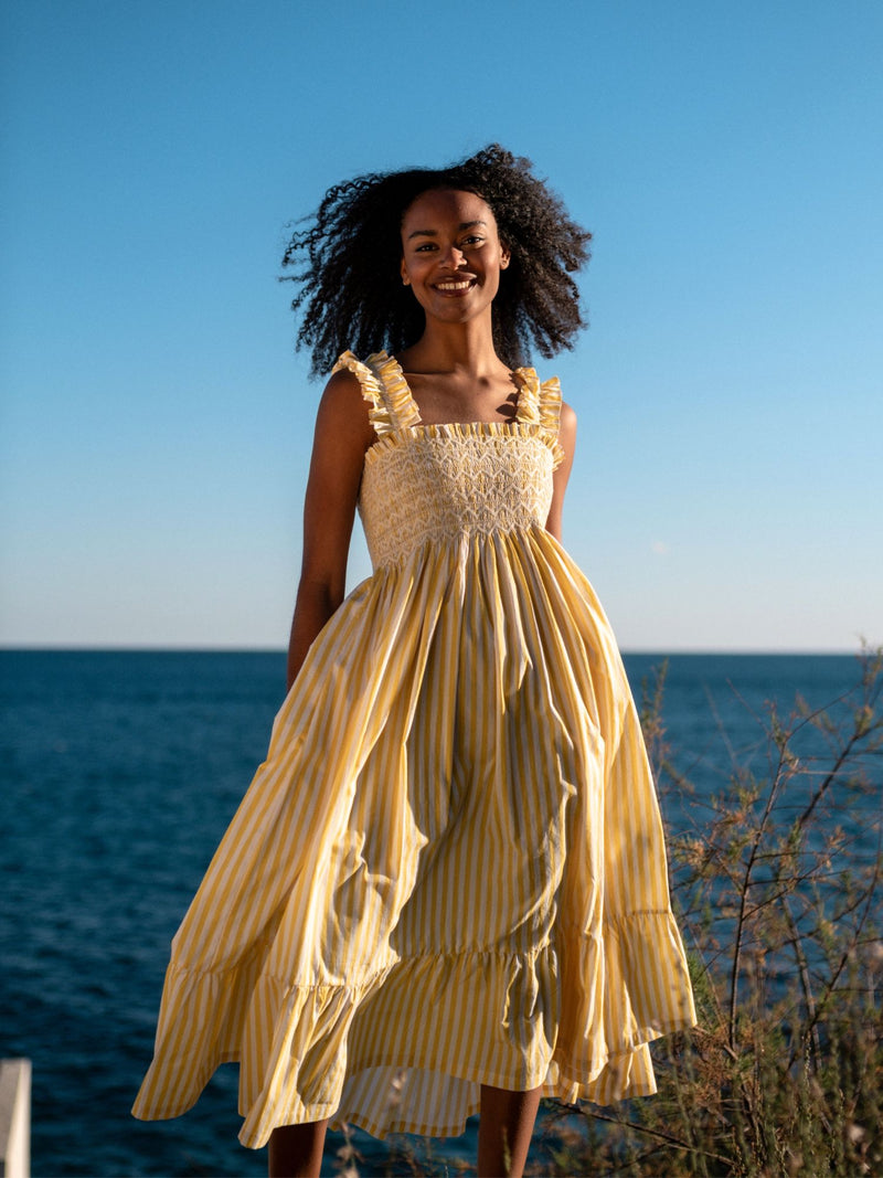 Rachel Carson Dress Banana Smoothie Stripe with Cream and Sprinkles Hand Smocking