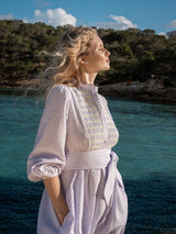Junko Tabei Dress Lavender Haze with Lemon Sprinkles Hand Smocking