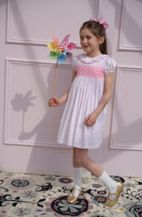 Katherine Johnson Dress Pink Grid Cotton with Strawberrylicious Hand Smocking