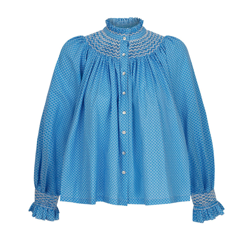 Pom x Smock London Scholl Blouse Paperwhite Ditsy with Snowdrop Hand Smocking Edition 61