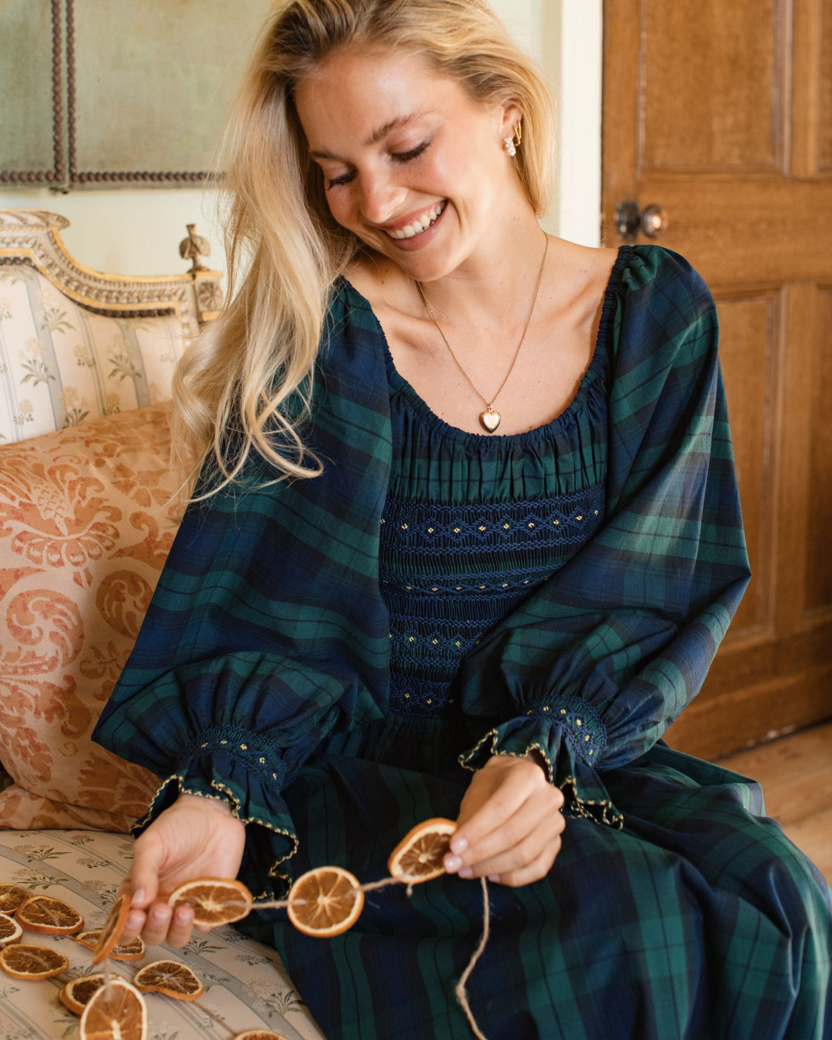 Earhart Dress Blackwatch Tartan with Midnight Star Hand Smocking