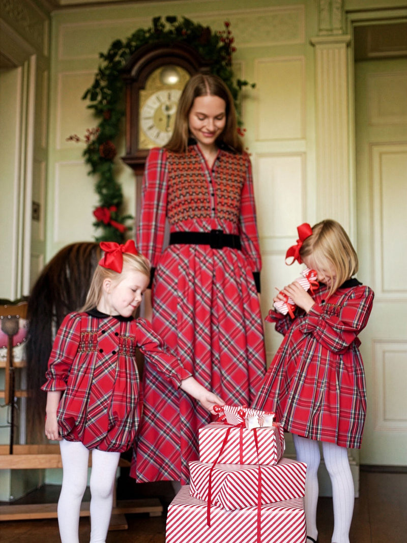 Margaret Thatcher Dress Red Royal Stewart with Nutcracker Hand Smocking