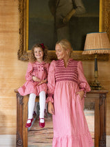 Margaret Thatcher Dress Mulberry Trellis with Diamonds and Rubies Hand Smocking