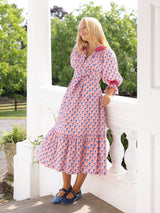 Ada Lovelace Dress Marigold Block Print with Roses are Red Hand Smocking