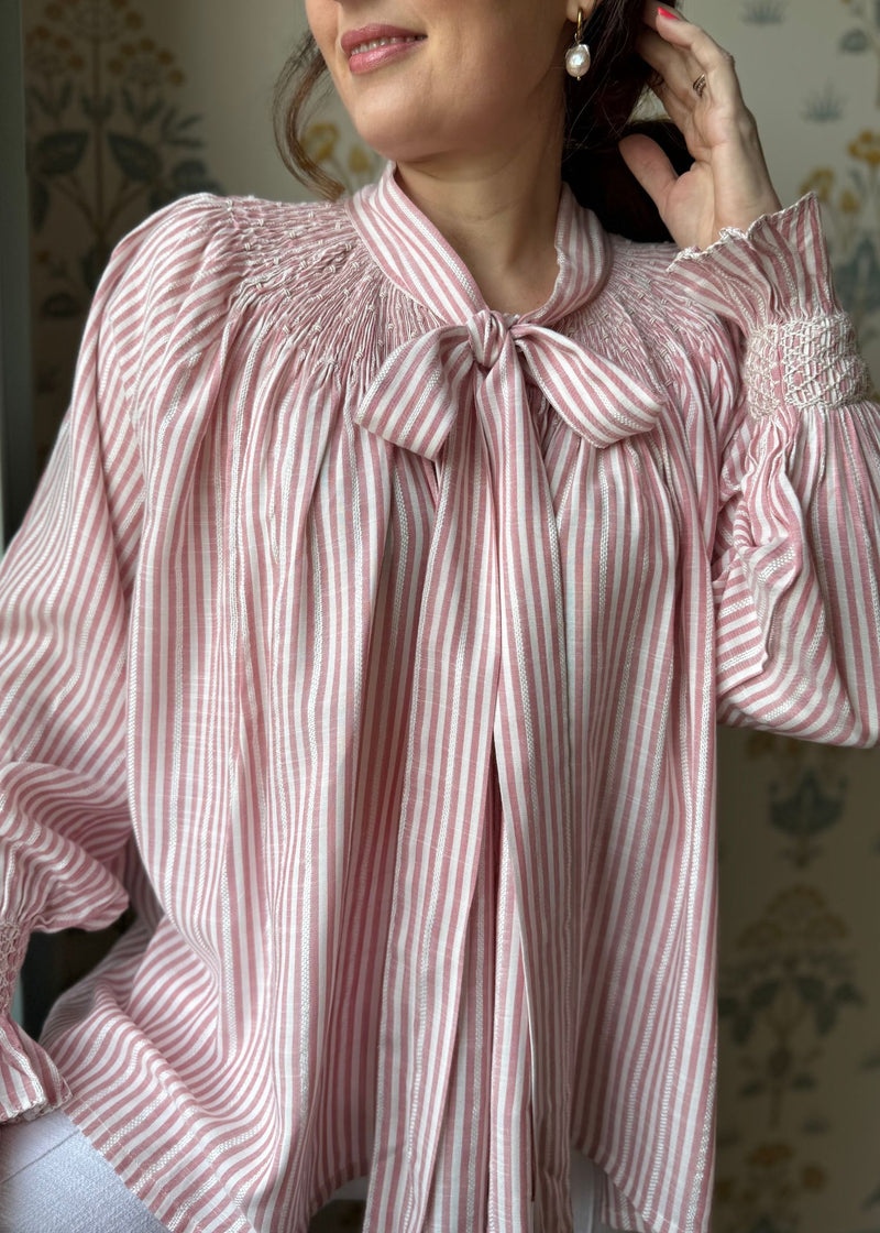 Burdett-Coutts Pussy Bow Blouse Cinnamon Stripe Cotton With Spiced Vanilla Smocking Edition 2