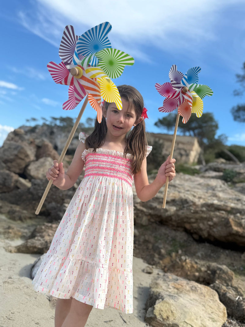 Rachel Carson Girls Dress Neon Confetti Plumetti with Wham Bar Hand Smocking