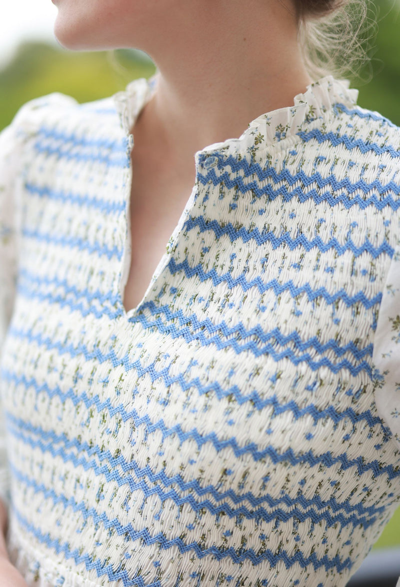 Emmeline Pankhurst Dress Brunnera Blooms with Forget Me Not Hand Smocking