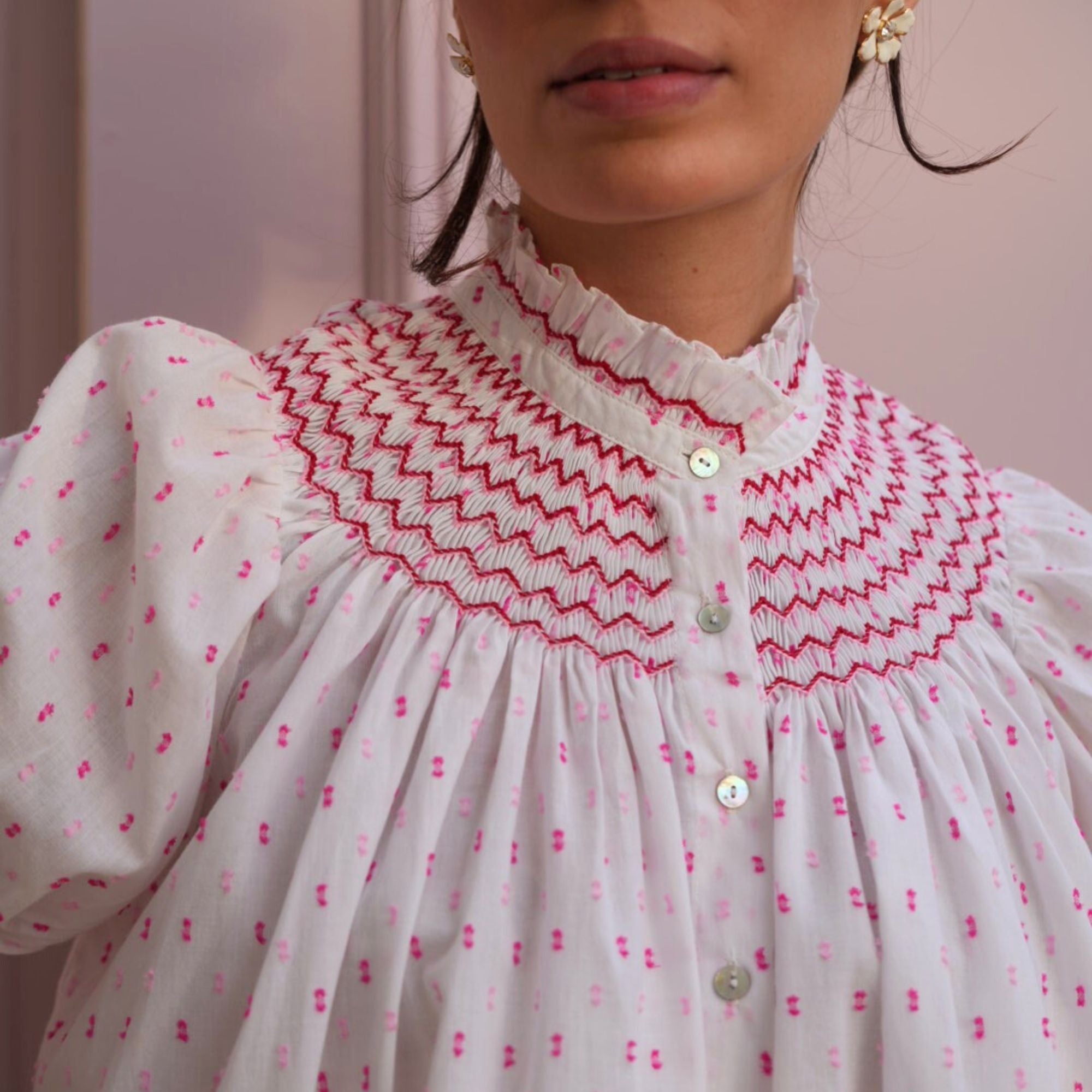 Scholl Blouse Cherry Pop Plumetti with Big Love Hand Smocking Edition 58