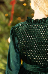 Wu Zetian Women's Dress The Holly and the Ivy Silk Velvet with Starlight Hand Smocking