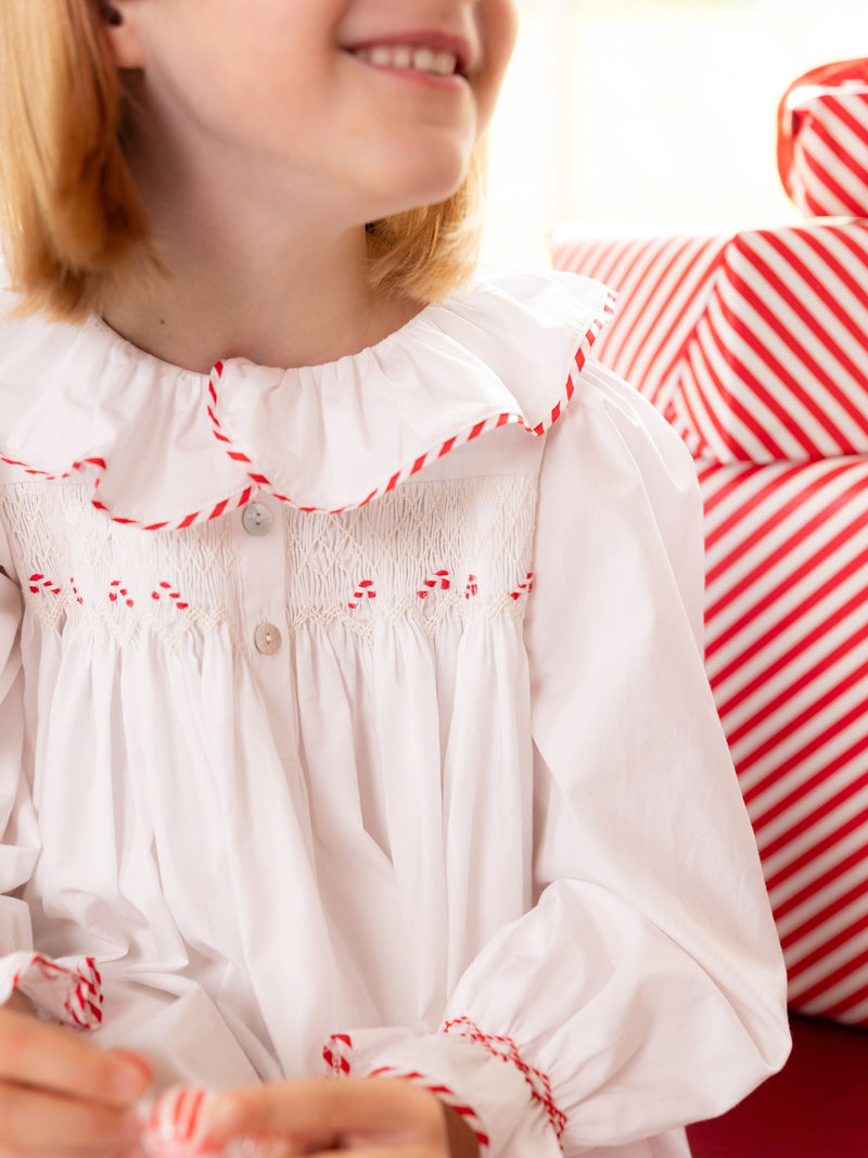 Nightingale Girls Dress Moonstone with Candy Cane Hand Smocking