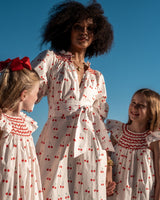 Indira Gandhi Flutter Dress Mon Cherry Cotton with a La Mode Hand Smocking