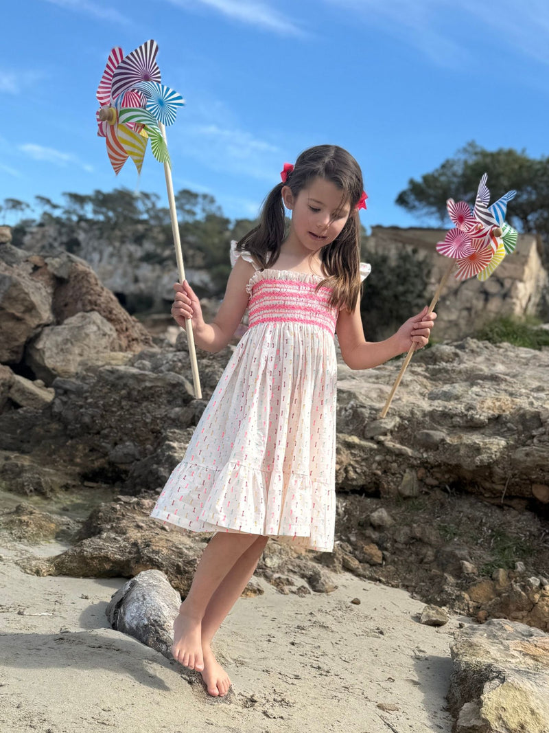 Rachel Carson Girls Dress Neon Confetti Plumetti with Wham Bar Hand Smocking
