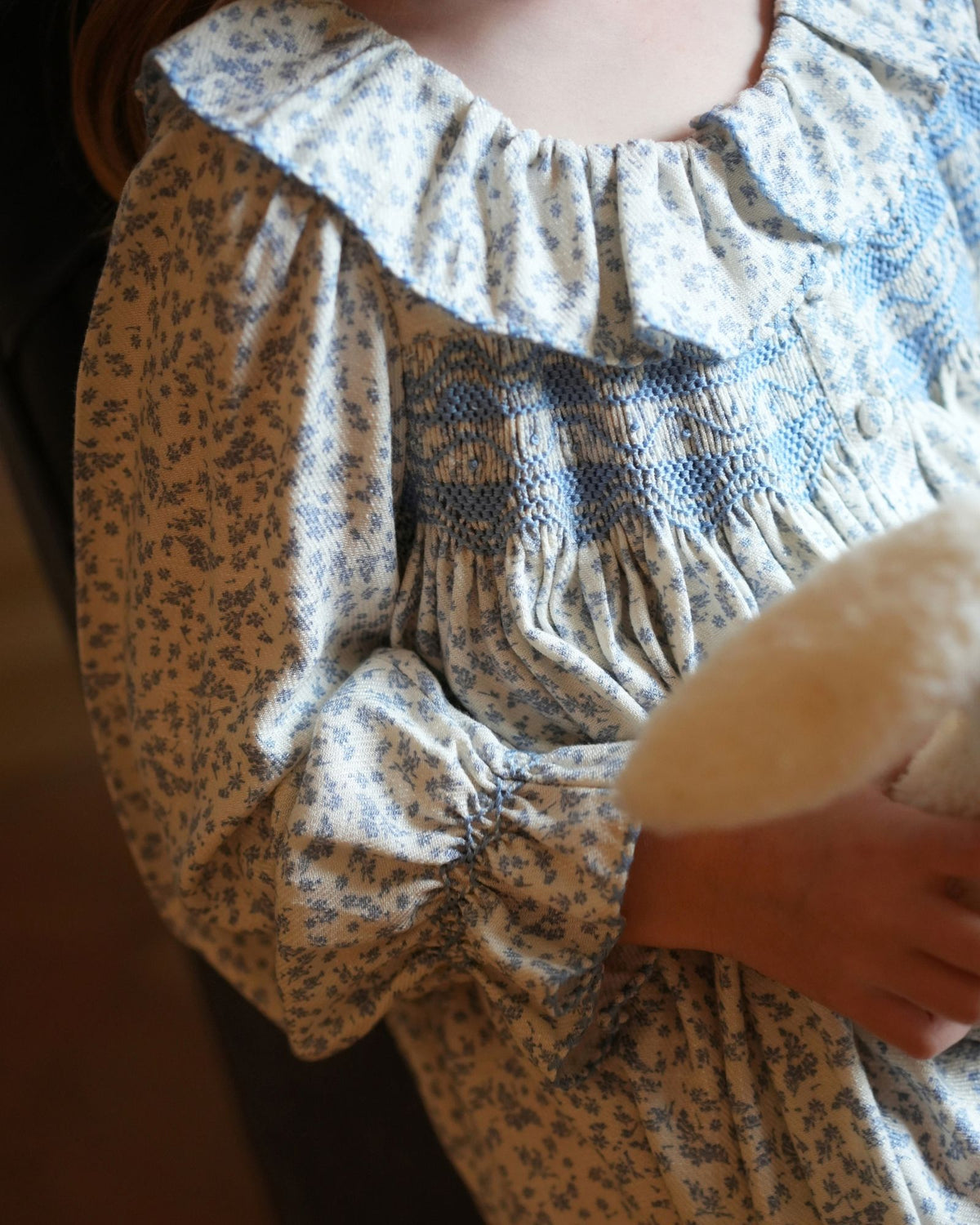 Nightingale Girl's Dress Cornflower Ditsy with Bluebell Hand Smocking