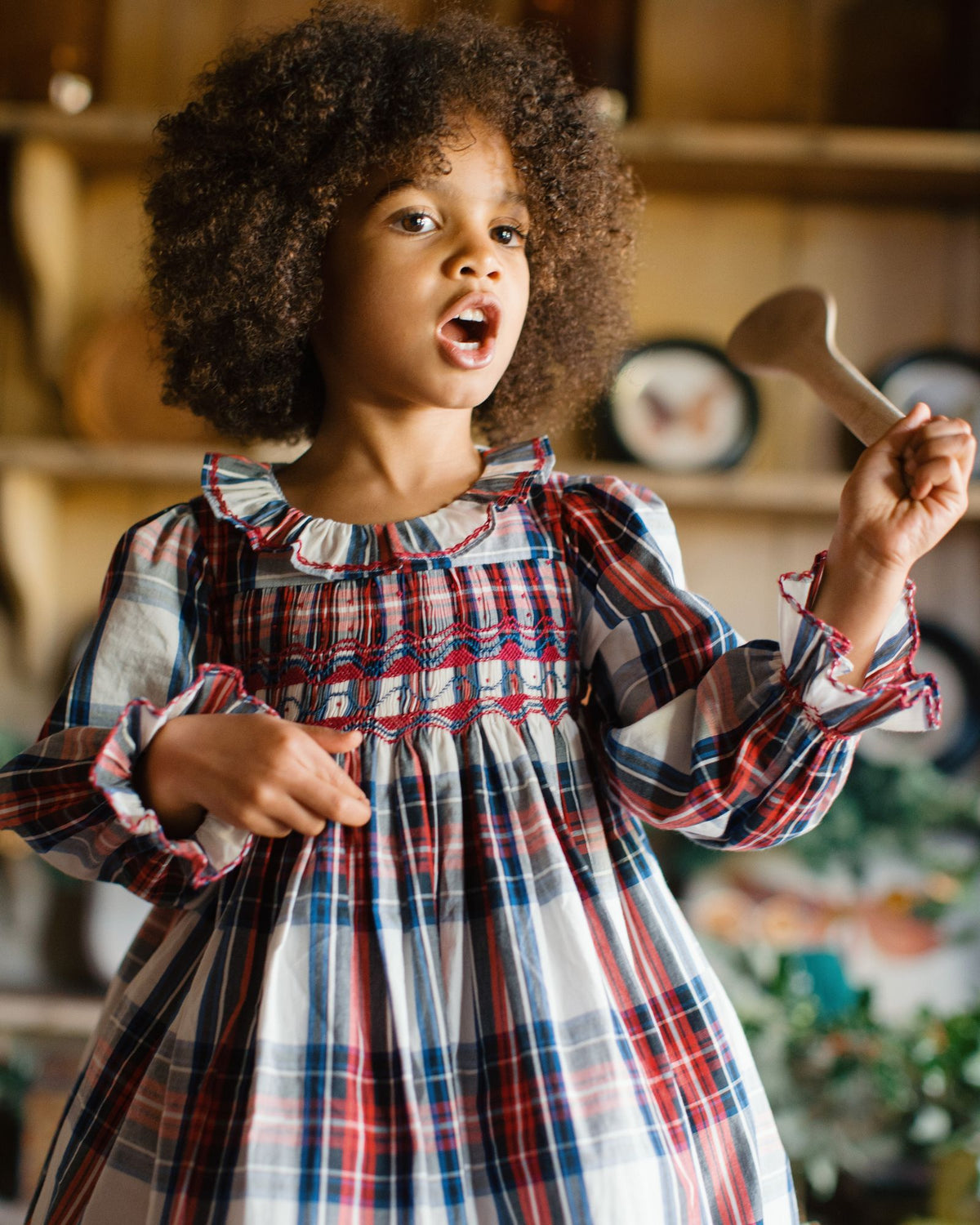 Katherine Johnson Dress Britannia Tartan with Winter Berry Hand Smocking