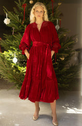 Ada Lovelace Women's Dress Ruby Two Shoes Silk Velvet with Holly Garland Hand Smocking