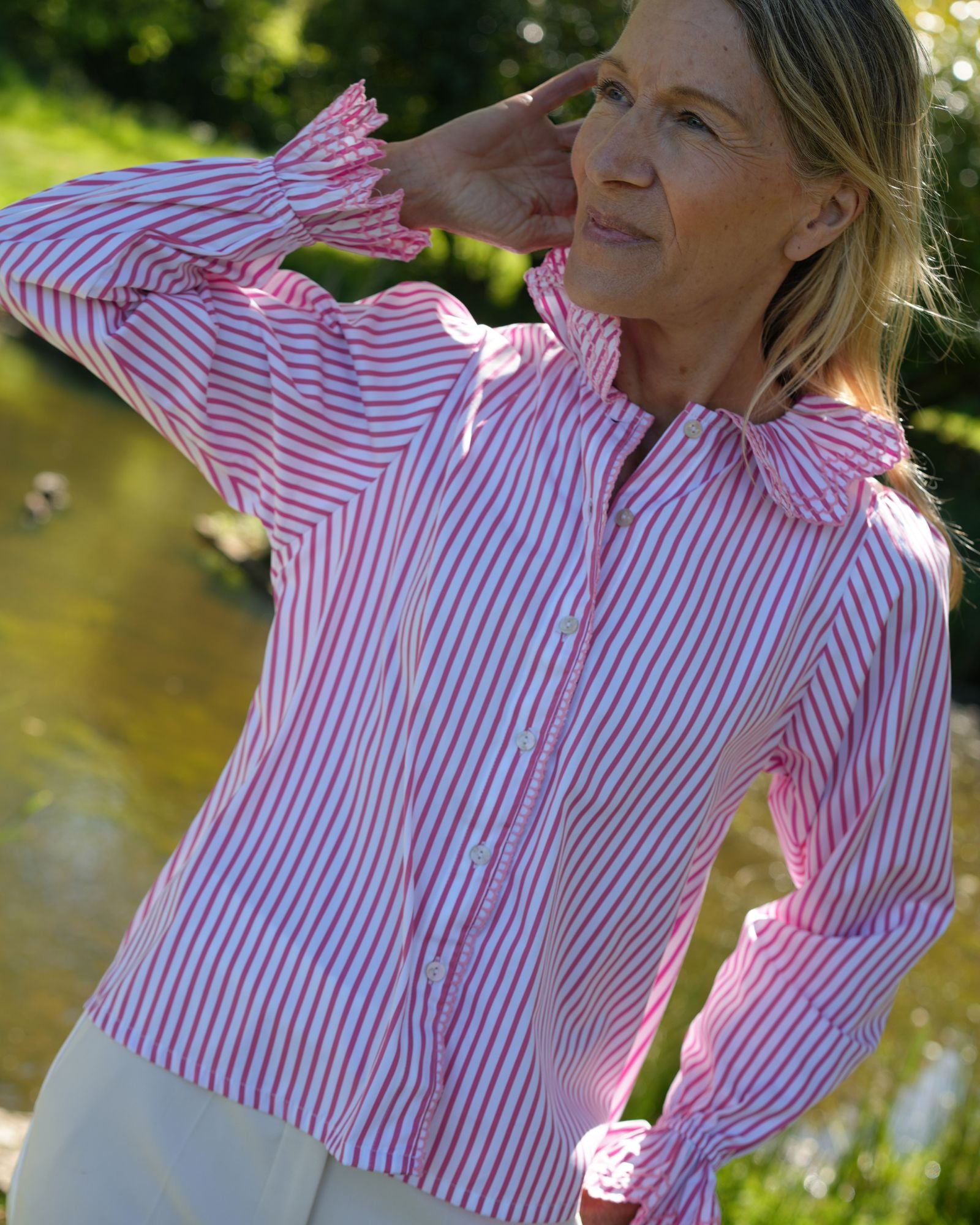 Bronte Blouse Pink Panther Stripe with Lollipop Embroidery