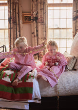 1-2 & 2-3y Samantha Varvel x Smock London Nightingale Girl's Dress Gingerbread Stripes with Snow Heart Hand Smocking