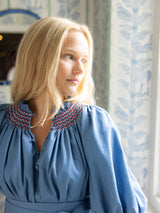 Ada Lovelace Dress Chambray with Berries and Cream Hand Smocking