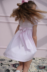 Katherine Johnson Dress Pink Grid Cotton with Strawberrylicious Hand Smocking