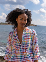 Billie Holiday Short Dress Rainbow Gingham with Prism Hand Smocking