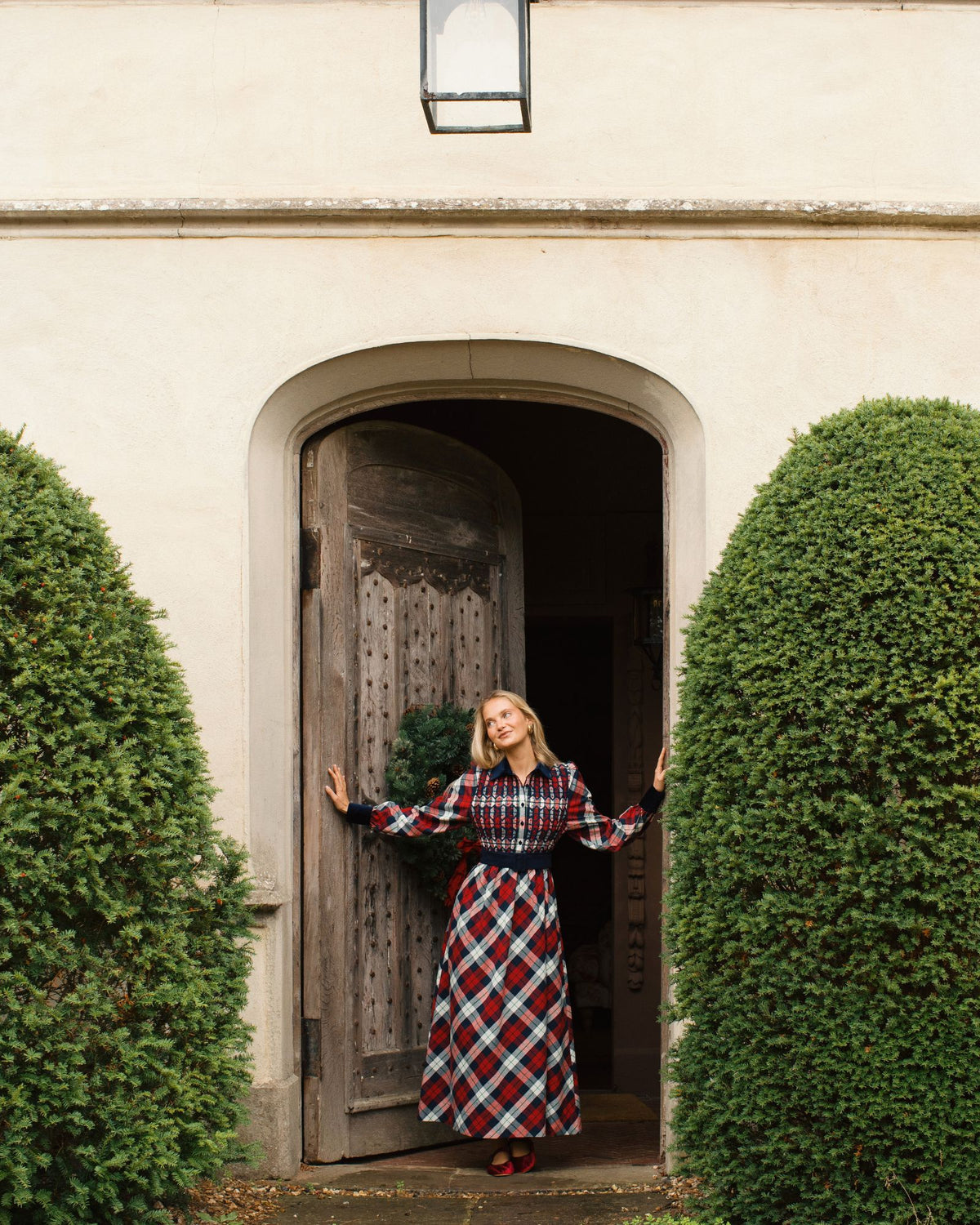 Woodhull Dress Macintyre Tartan with Navy and Red Hand Smocking