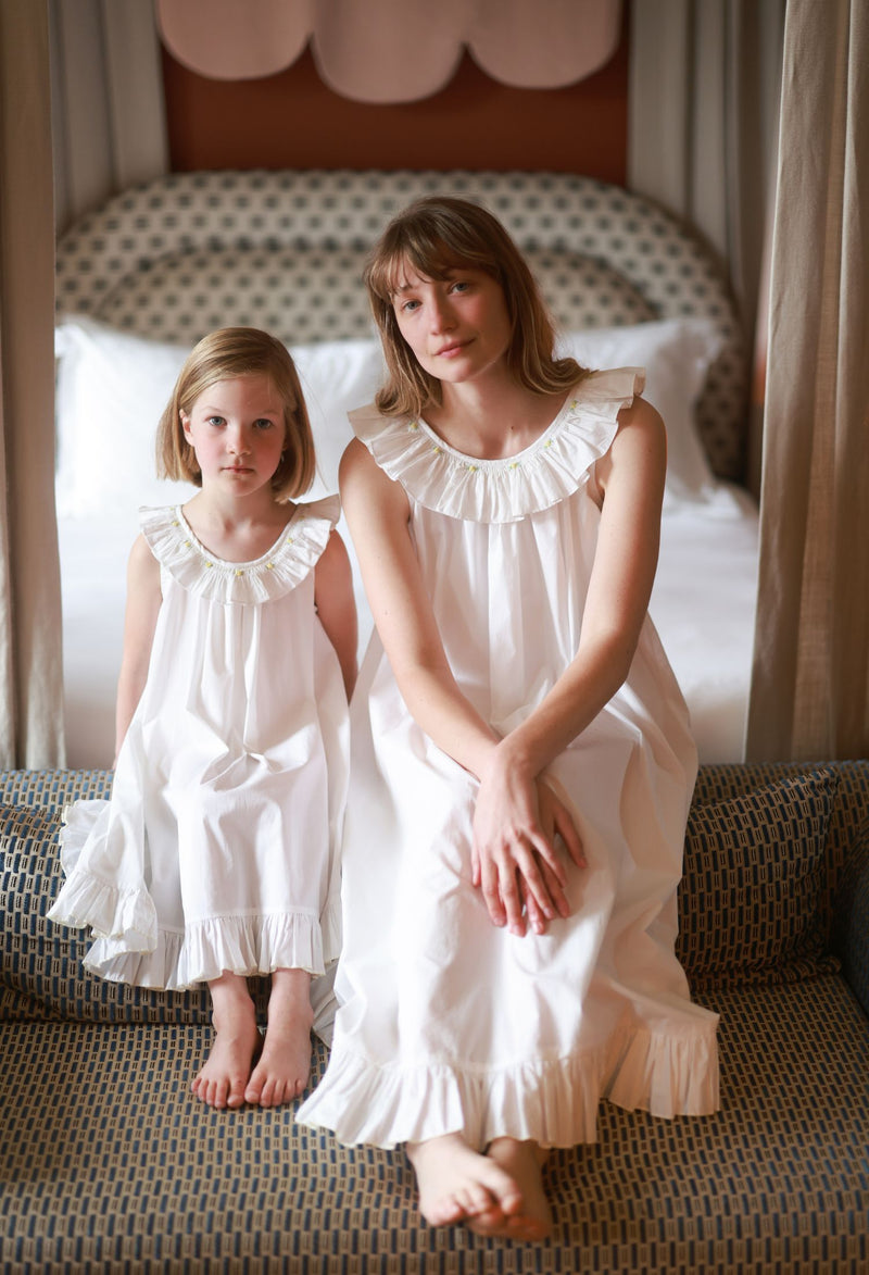 Memo Press x Smock London Girls Alice Dress Moonstone with Yellow Rose Hand Smocking