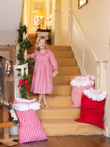 Nightingale Girl's Dress Red Vichy with Snow Bow Hand Smocking
